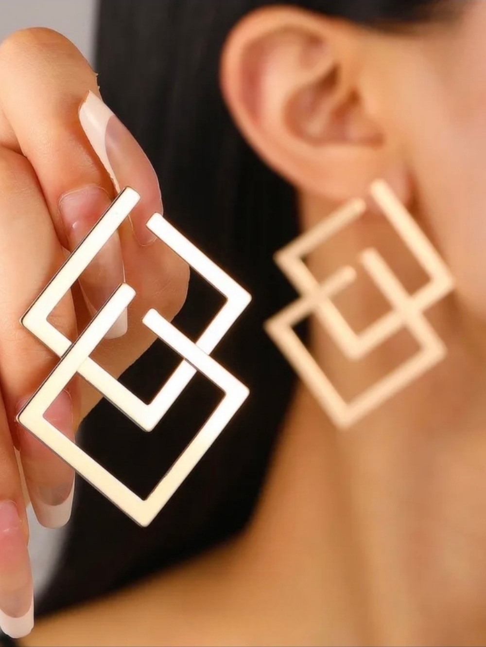 Geometric Double Square Drop Earrings ▪︎ Honey Gold